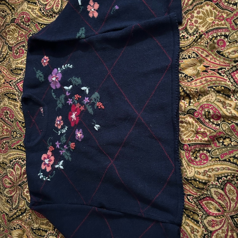 Susan Bristol Navy Floral Crew Neck Sweater